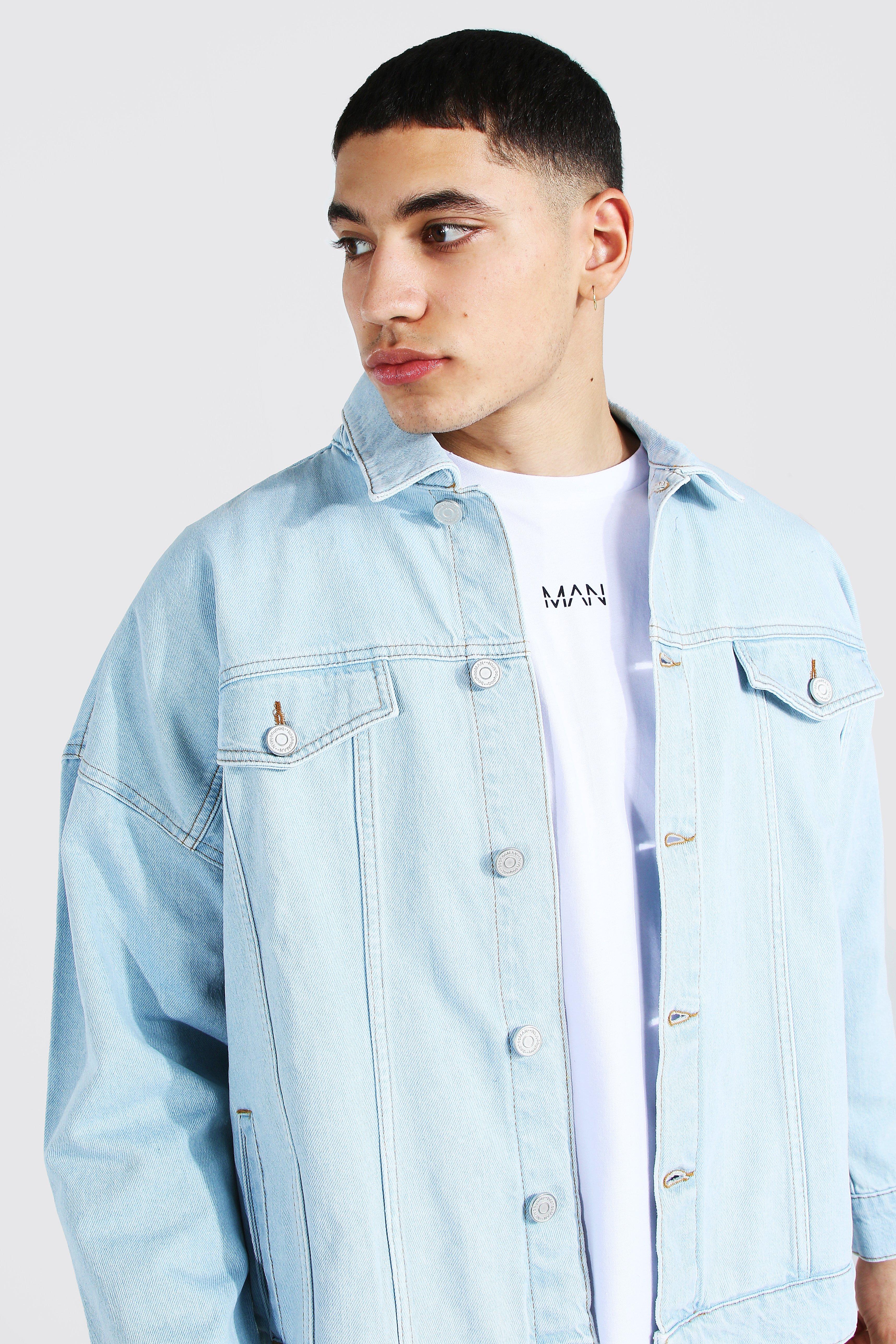 Light blue distressed outlet denim jacket mens